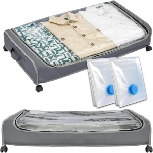 Under Bed Storage Drawer & Shoe Organizer with Wheels, Bins with Lids, Bedroom Storage (GRAY)