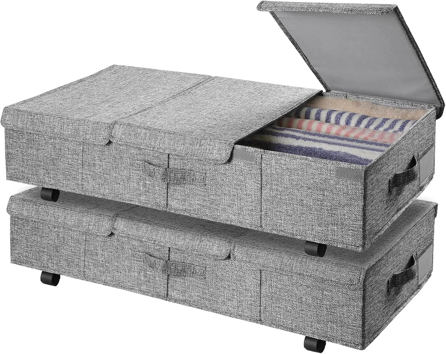 Under Bed Storage with Wheels 2 Pack Large Underbed Storage Bins with Lids Rolling Shoe Storage with Metal Bottom Support and Handles Clothing Storage for Bedroom Dorm Blanket Comforter Sheet Clothes