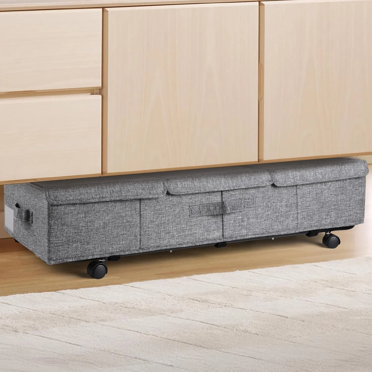 Under Bed Storage with Wheels 2 Pack Large Underbed Storage Bins with Lids Rolling Shoe Storage with Metal Bottom Support and Handles Clothing Storage for Bedroom Dorm Blanket Comforter Sheet Clothes