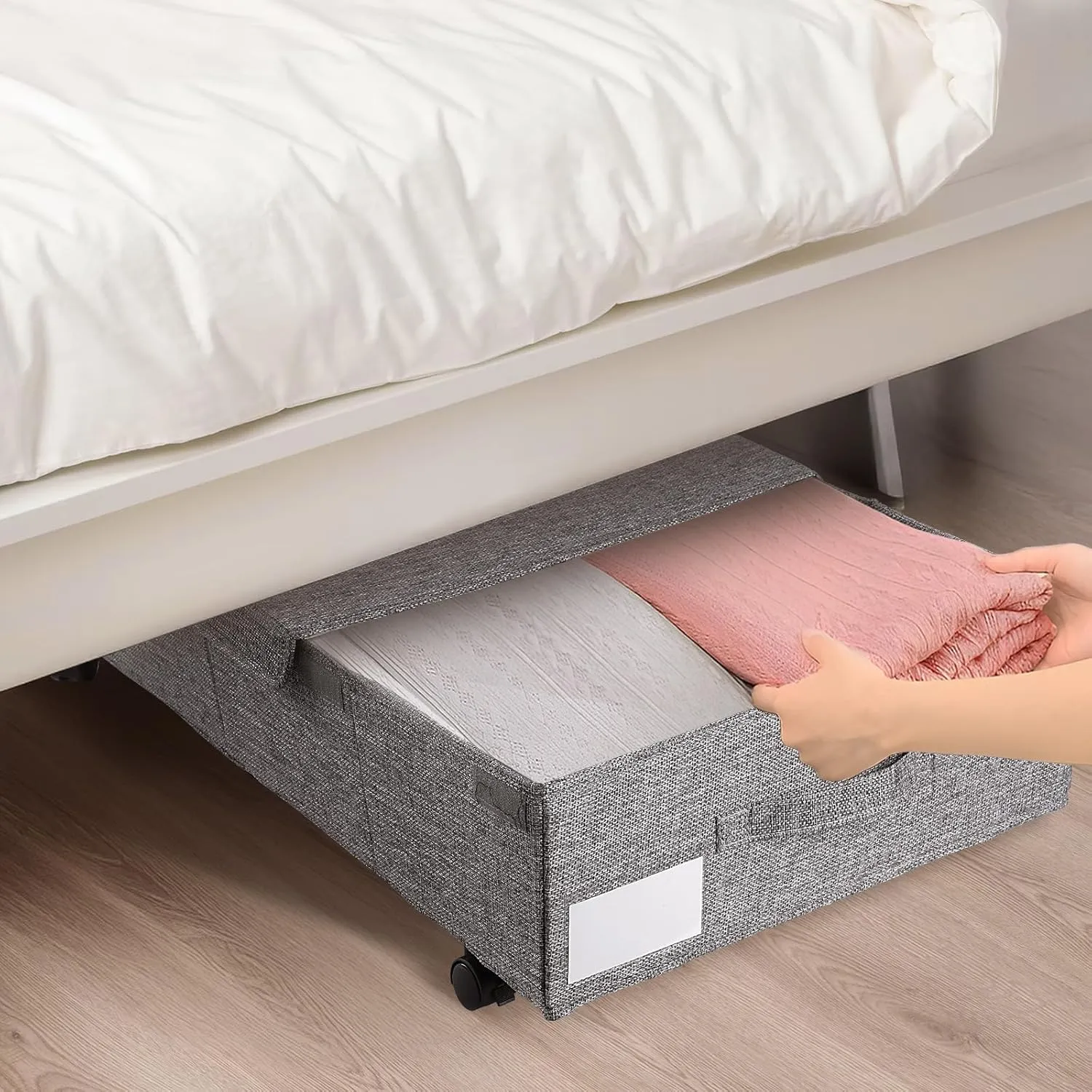 Under Bed Storage with Wheels 2 Pack Large Underbed Storage Bins with Lids Rolling Shoe Storage with Metal Bottom Support and Handles Clothing Storage for Bedroom Dorm Blanket Comforter Sheet Clothes