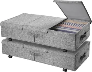 Under Bed Storage with Wheels 2 Pack Large Underbed Storage Bins with Lids Rolling Shoe Storage with Metal Bottom Support and Handles Clothing Storage for Bedroom Dorm Blanket Comforter Sheet Clothes