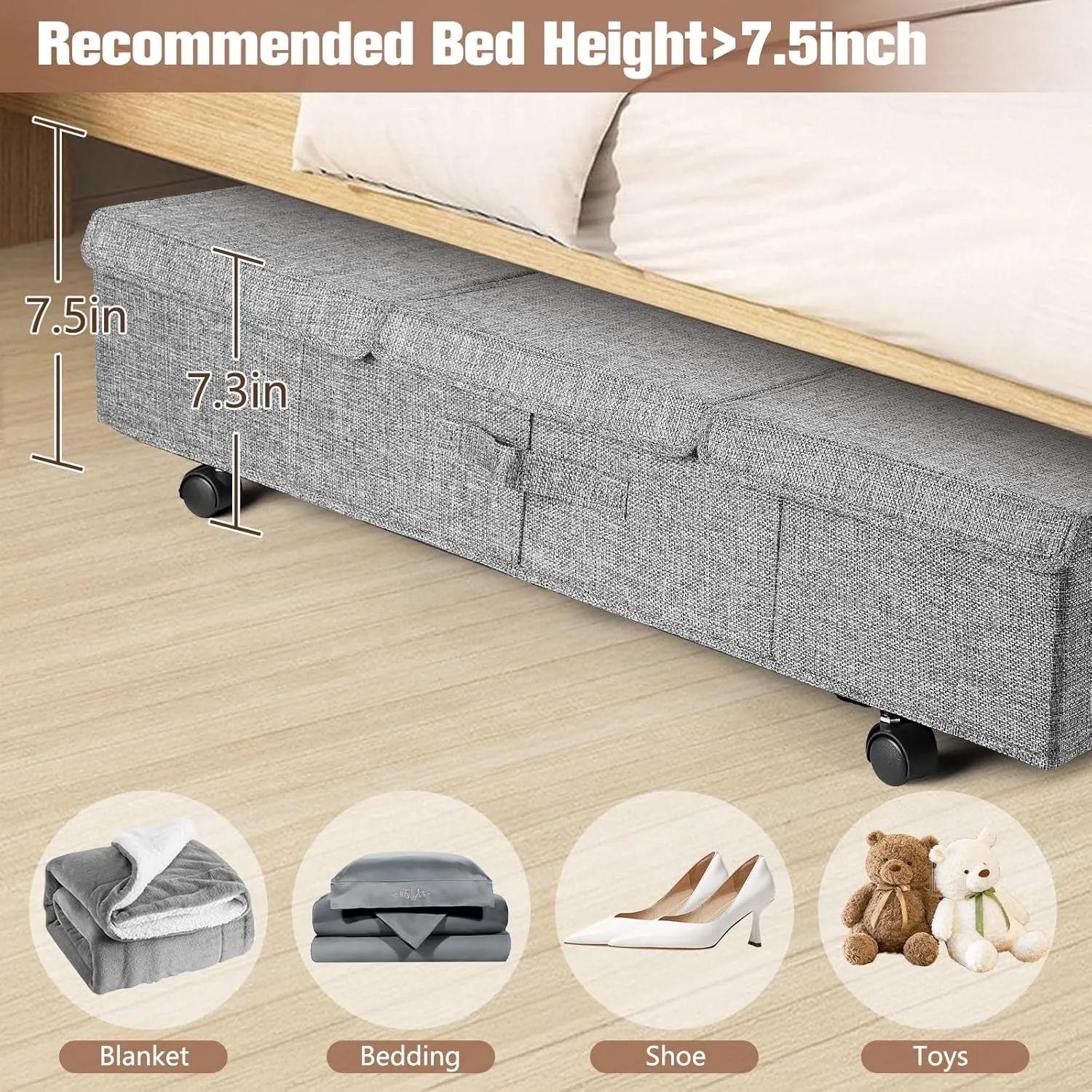 Under Bed Storage with Wheels 2 Pack Large Underbed Storage Bins with Lids Rolling Shoe Storage with Metal Bottom Support and Handles Clothing Storage for Bedroom Dorm Blanket Comforter Sheet Clothes