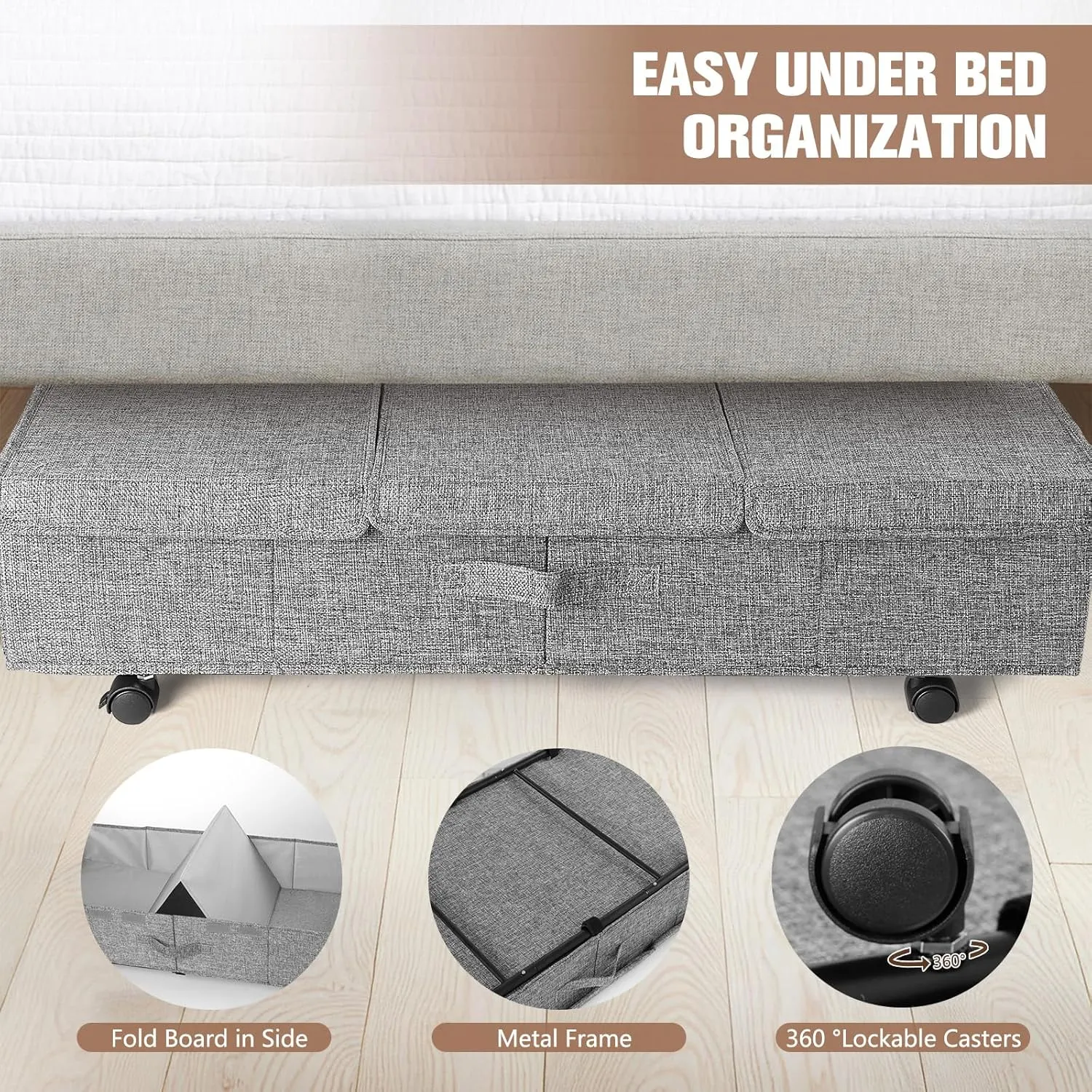 Under Bed Storage with Wheels 2 Pack Large Underbed Storage Bins with Lids Rolling Shoe Storage with Metal Bottom Support and Handles Clothing Storage for Bedroom Dorm Blanket Comforter Sheet Clothes