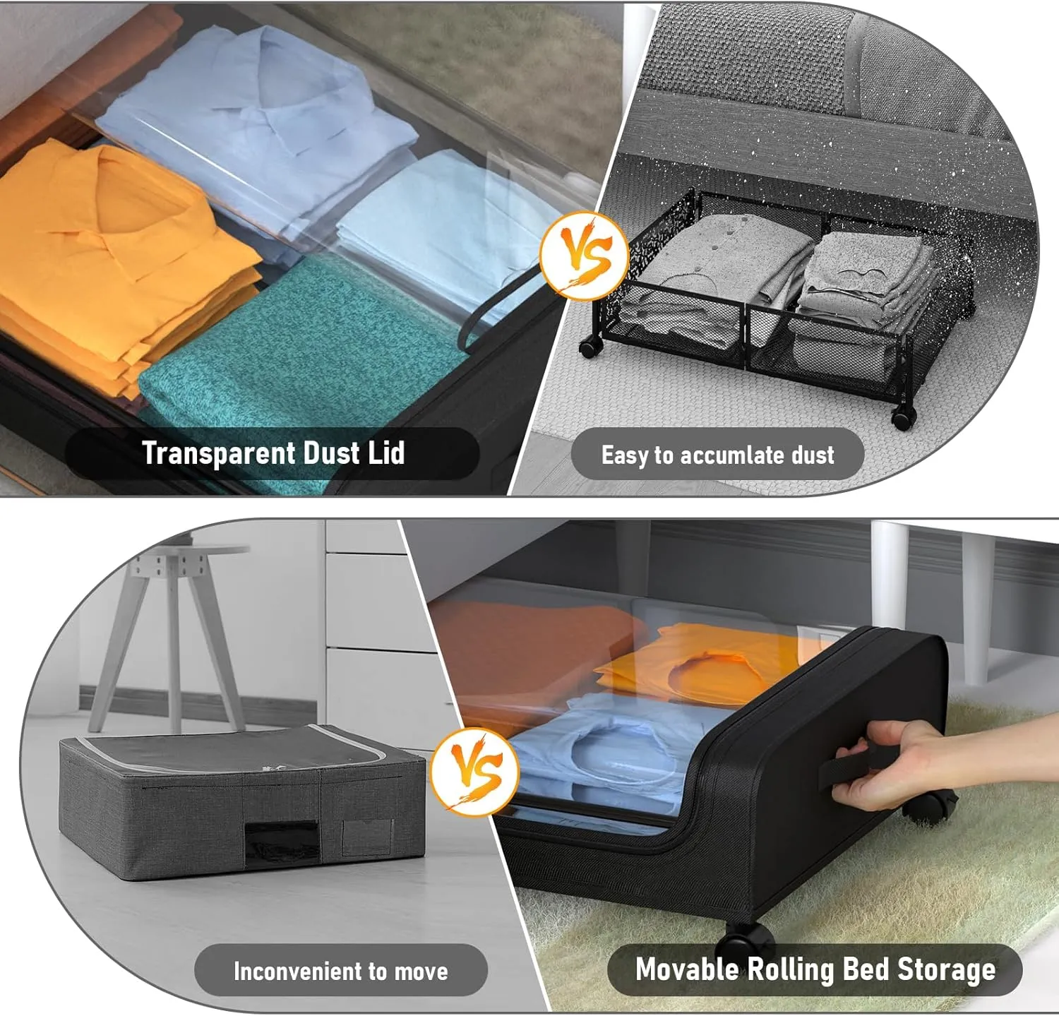Under Bed Storage with Wheels and Lid, Under Bed Rolling Storage with XXL Large Capacity, Under the Bed Storage for Bedroom Under Bed Storage Containers for Clothes Shoe Blanket Toy Book byAUING,2Pack