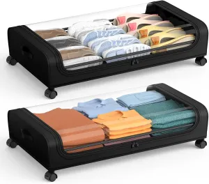 Under Bed Storage with Wheels and Lid, Under Bed Rolling Storage with XXL Large Capacity, Under the Bed Storage for Bedroom Under Bed Storage Containers for Clothes Shoe Blanket Toy Book byAUING,2Pack