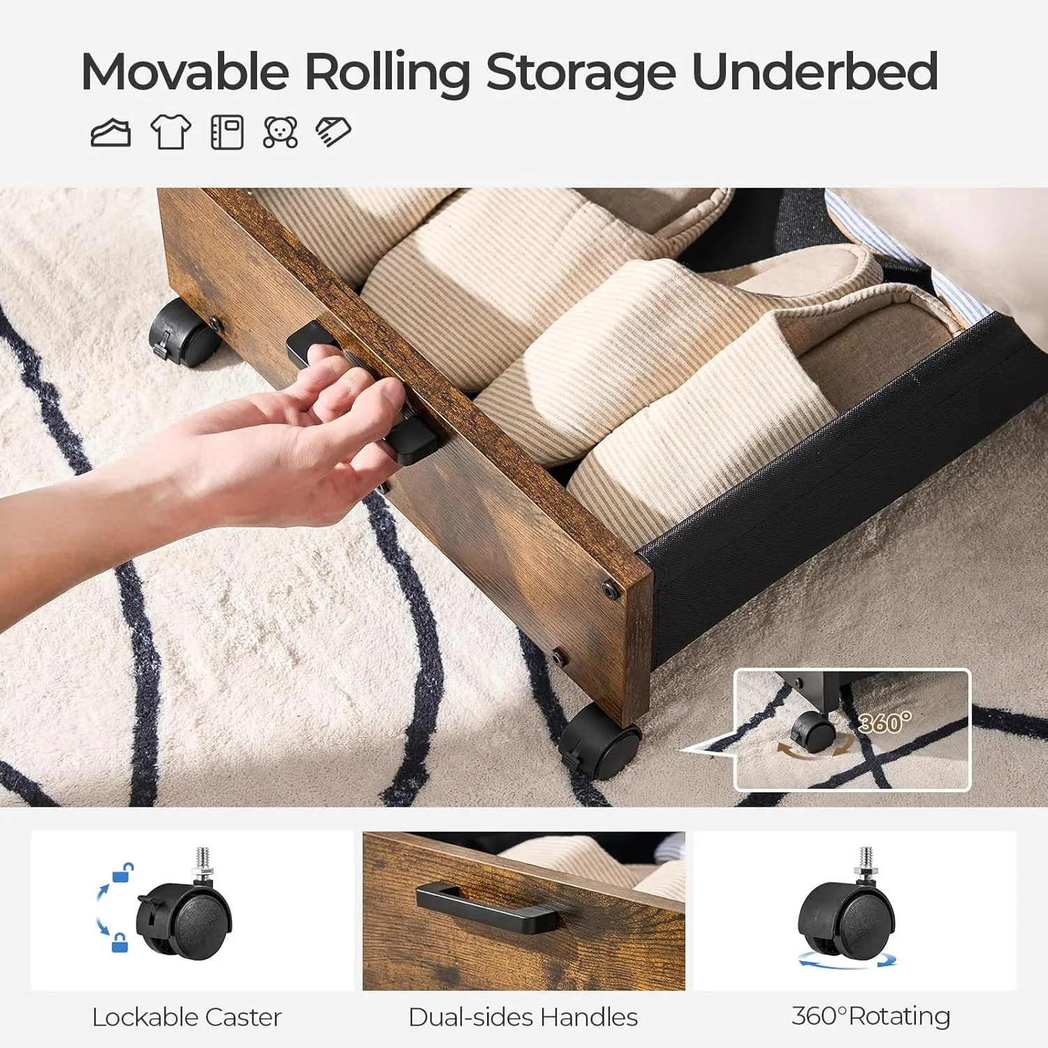 UnderBed Storage with Wheels, Under The Bed Storage, Rolling Under Bed Drawers, Metal Frame, Patented Design