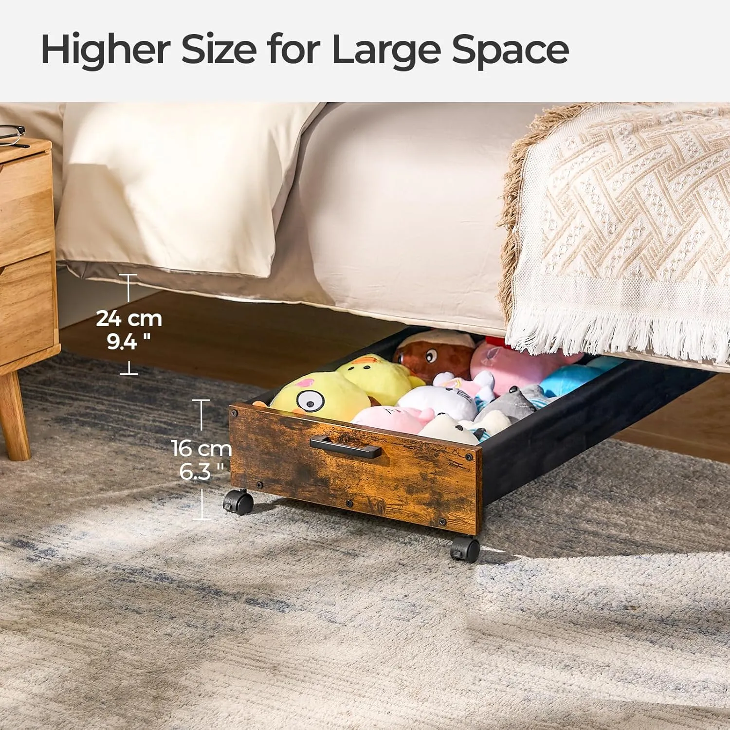 UnderBed Storage with Wheels, Under The Bed Storage, Rolling Under Bed Drawers, Metal Frame, Patented Design