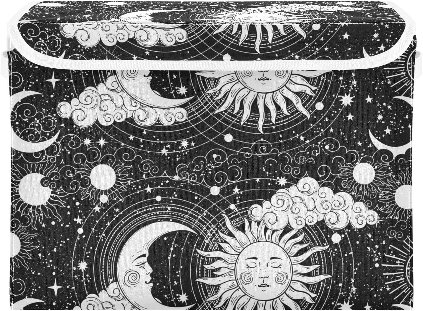 Universe, Crescent Moon and Sun with Moon Astrology Divination, Magic Foldable Cube Storage Basket Collapsible Fabric with Lidded Sturdy Handles Organizer Box for Home Bedroom 16.5 x 12.6 x 11.8 in