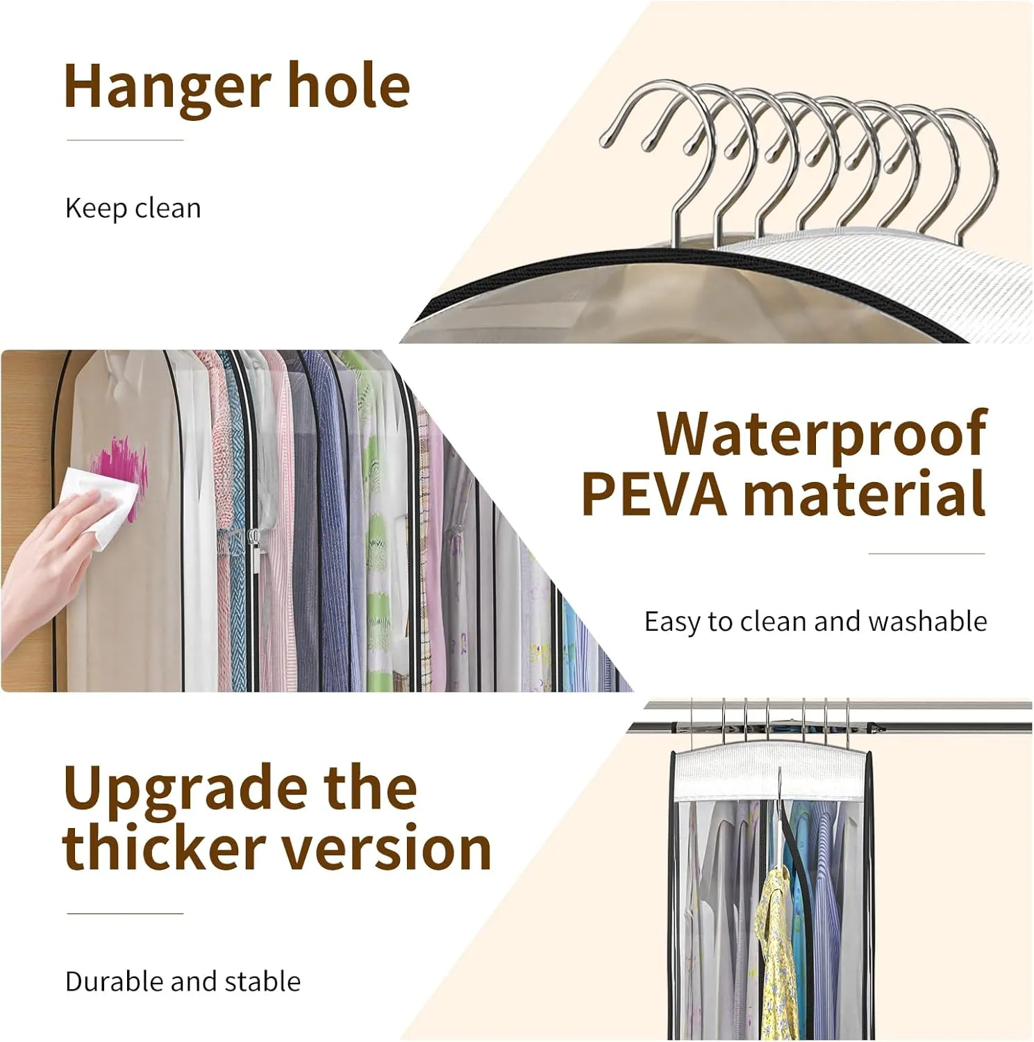 Upgraded Thickened Clear Garment Bags for Hanging Clothes 4 Packs, 10“ Gusseted Clothes Hanging Storage Bags for Closet, Shirts, Coats, Dresses (32 & 40 inch)
