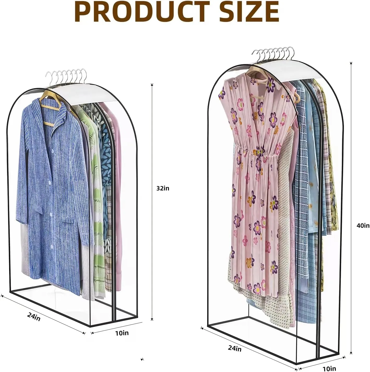 Upgraded Thickened Clear Garment Bags for Hanging Clothes 4 Packs, 10“ Gusseted Clothes Hanging Storage Bags for Closet, Shirts, Coats, Dresses (32 & 40 inch)