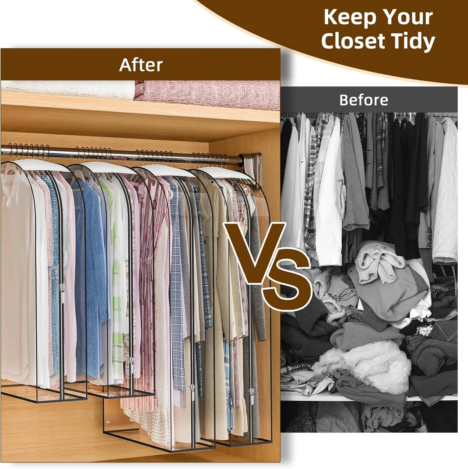 Upgraded Thickened Clear Garment Bags for Hanging Clothes 4 Packs, 10“ Gusseted Clothes Hanging Storage Bags for Closet, Shirts, Coats, Dresses (32 & 40 inch)