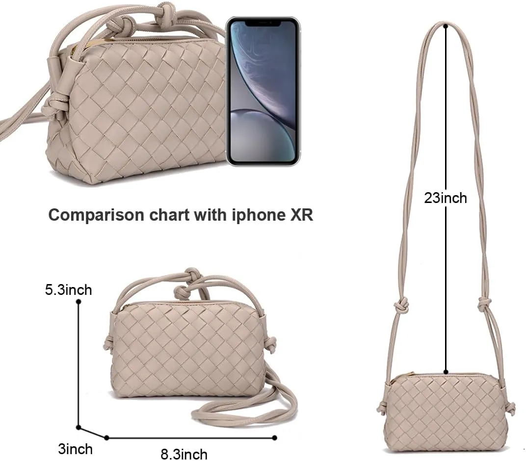 UPSONG Woven Crossbody Bags for Women，Fashion Leather Lightweight Handbags Shoulder Bag Phone Purse Ladies Messenger Bag