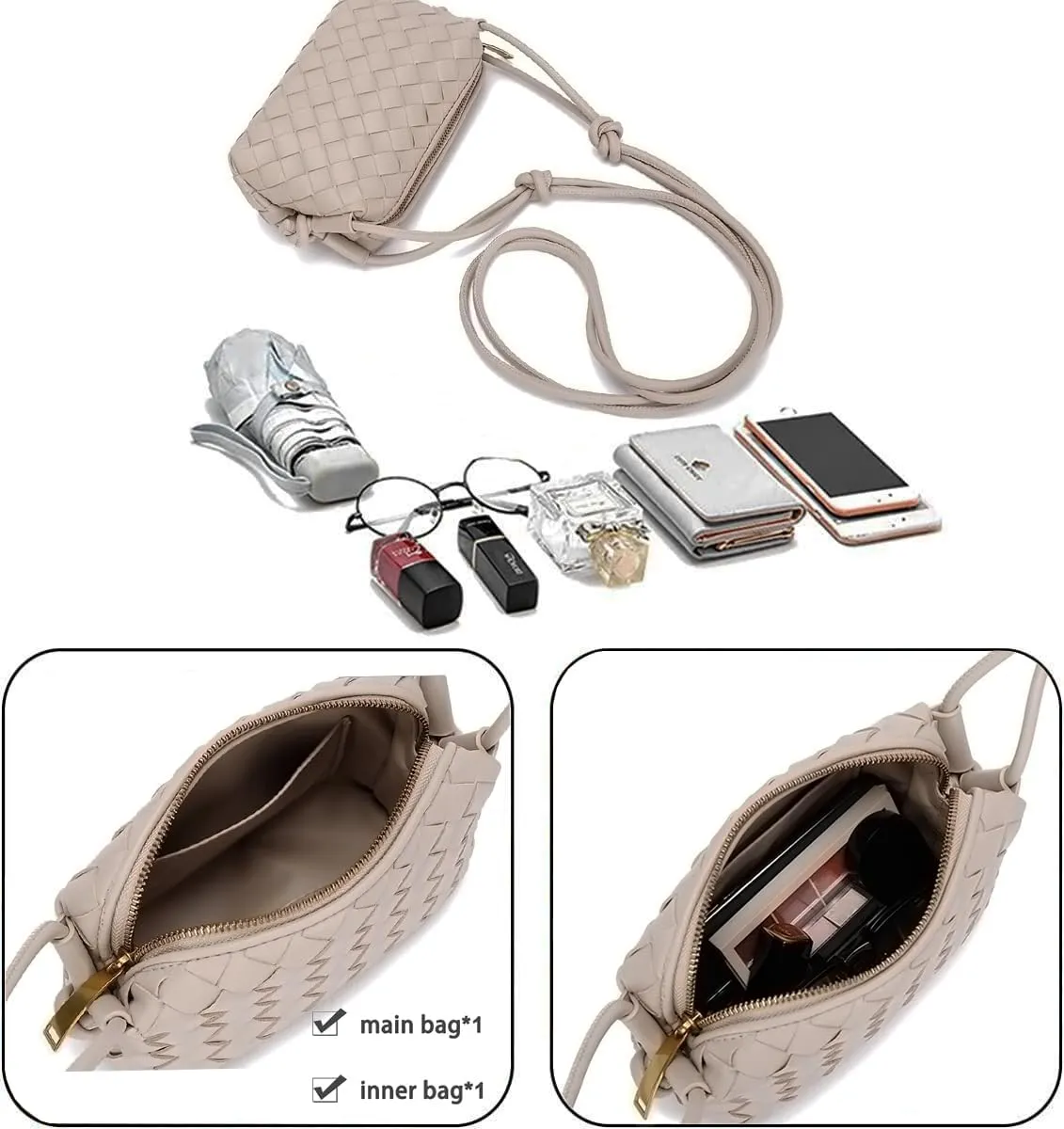UPSONG Woven Crossbody Bags for Women，Fashion Leather Lightweight Handbags Shoulder Bag Phone Purse Ladies Messenger Bag