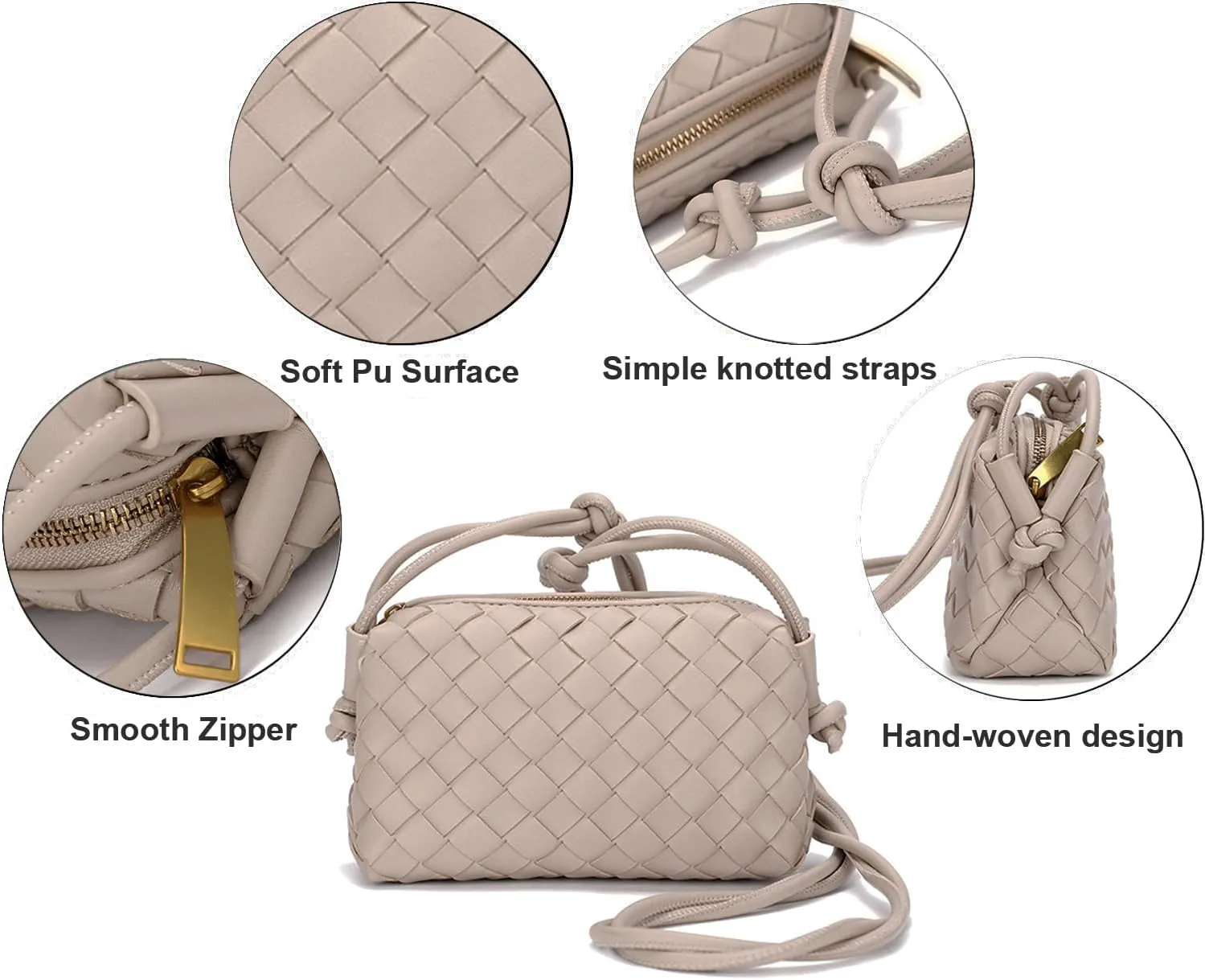 UPSONG Woven Crossbody Bags for Women，Fashion Leather Lightweight Handbags Shoulder Bag Phone Purse Ladies Messenger Bag