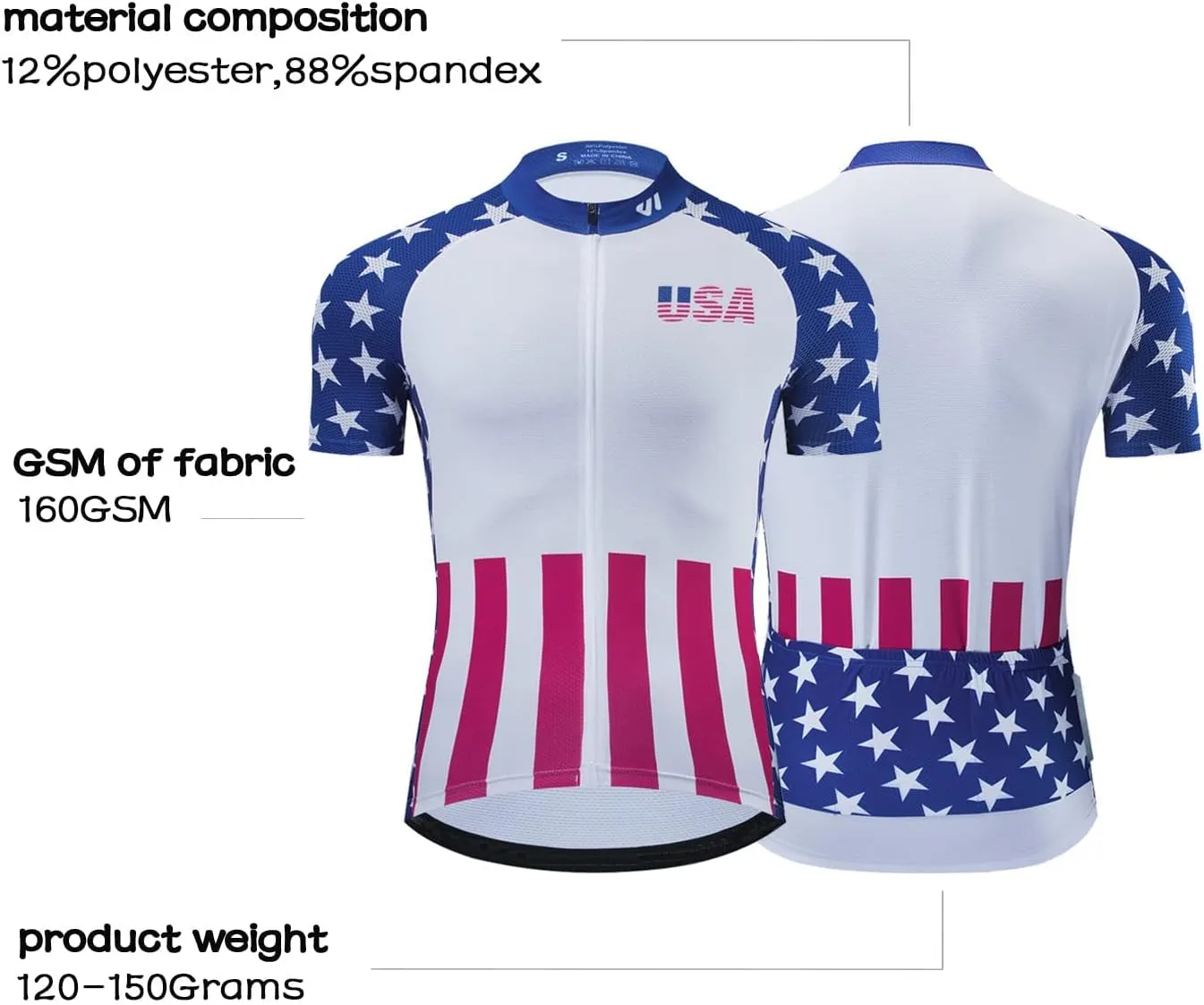 USA Cycling Jersey Men Short Sleeve Bike Biking Shirts American Flag Road Bicycle Clothing Full Zip with Pockets