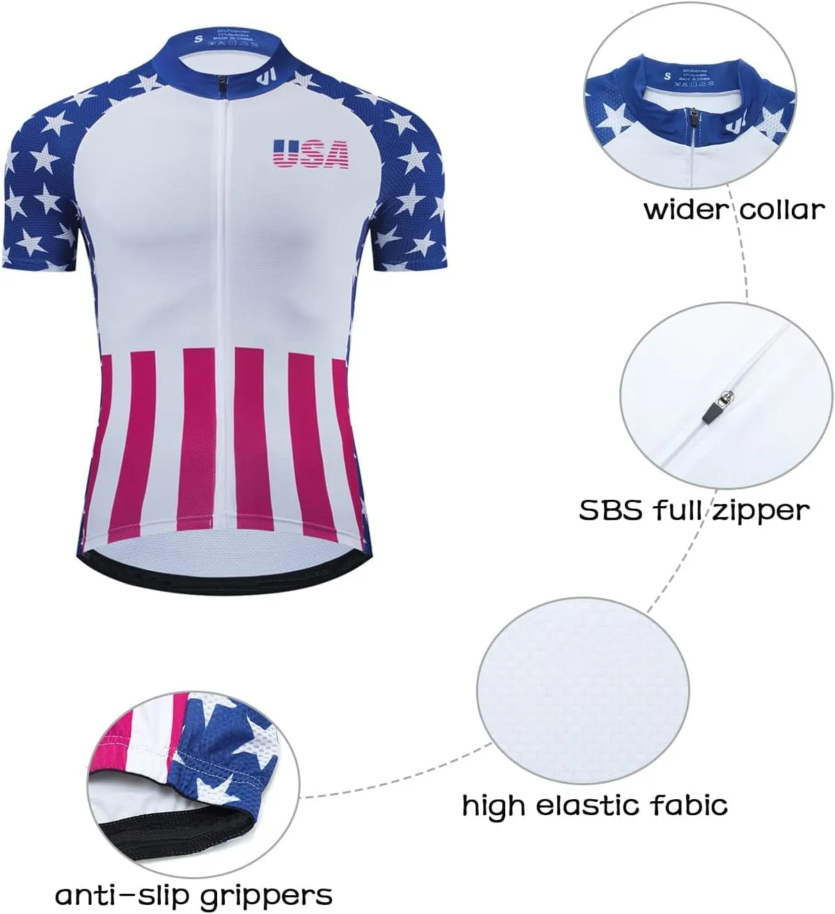 USA Cycling Jersey Men Short Sleeve Bike Biking Shirts American Flag Road Bicycle Clothing Full Zip with Pockets