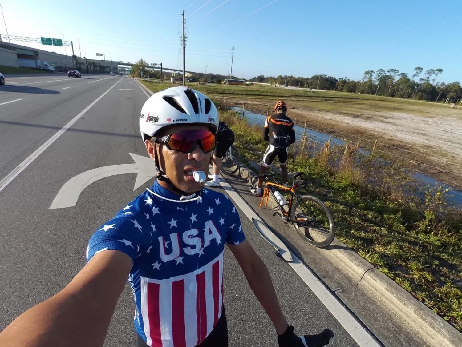 USA Cycling Jersey Men Short Sleeve Bike Biking Shirts American Flag Road Bicycle Clothing Full Zip with Pockets