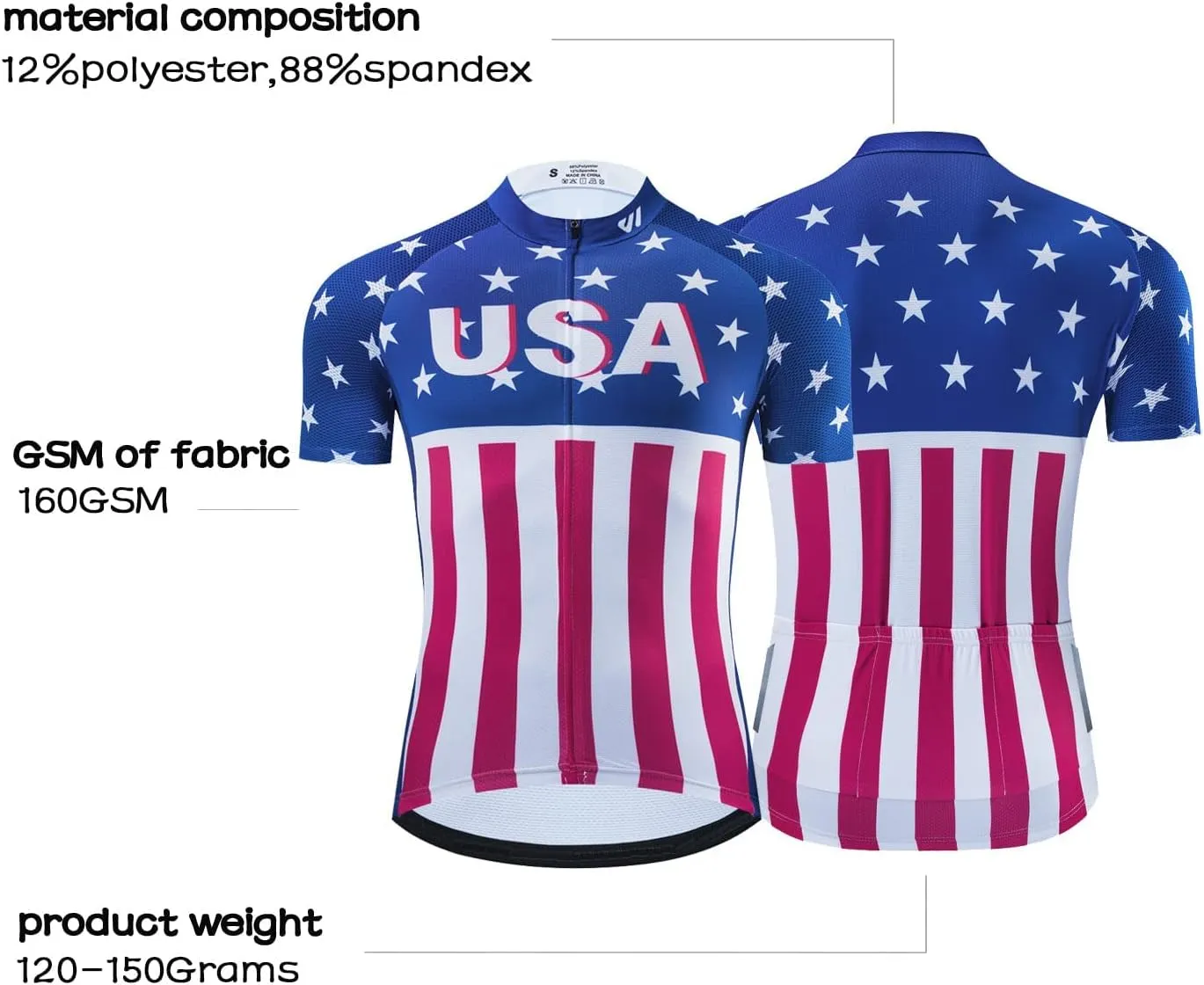 USA Cycling Jersey Men Short Sleeve Bike Biking Shirts American Flag Road Bicycle Clothing Full Zip with Pockets