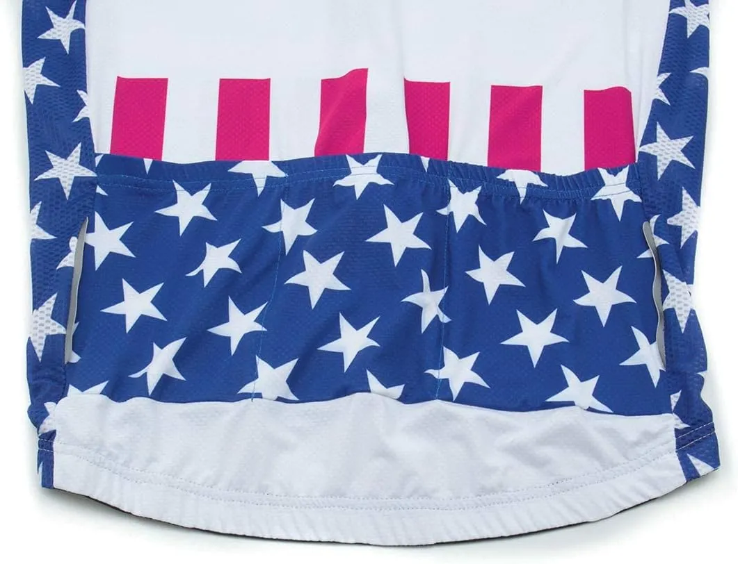 USA Cycling Jersey Men Short Sleeve Bike Biking Shirts American Flag Road Bicycle Clothing Full Zip with Pockets