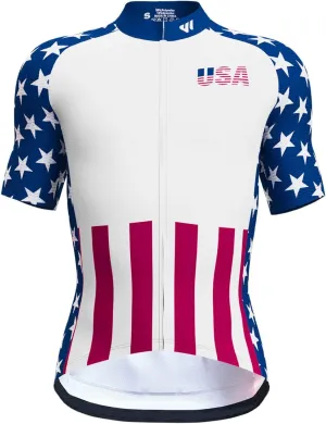 USA Cycling Jersey Men Short Sleeve Bike Biking Shirts American Flag Road Bicycle Clothing Full Zip with Pockets