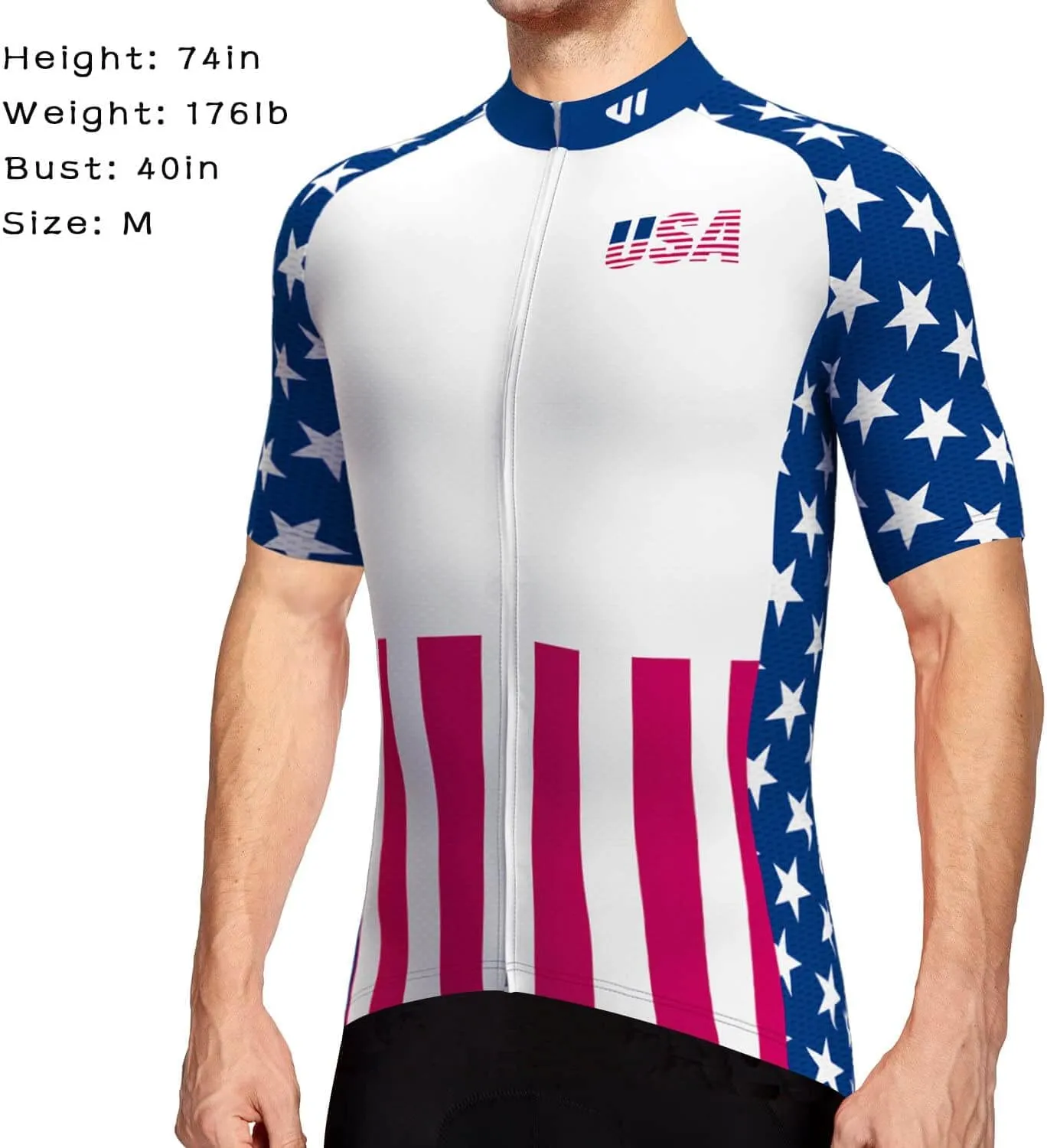 USA Cycling Jersey Men Short Sleeve Bike Biking Shirts American Flag Road Bicycle Clothing Full Zip with Pockets
