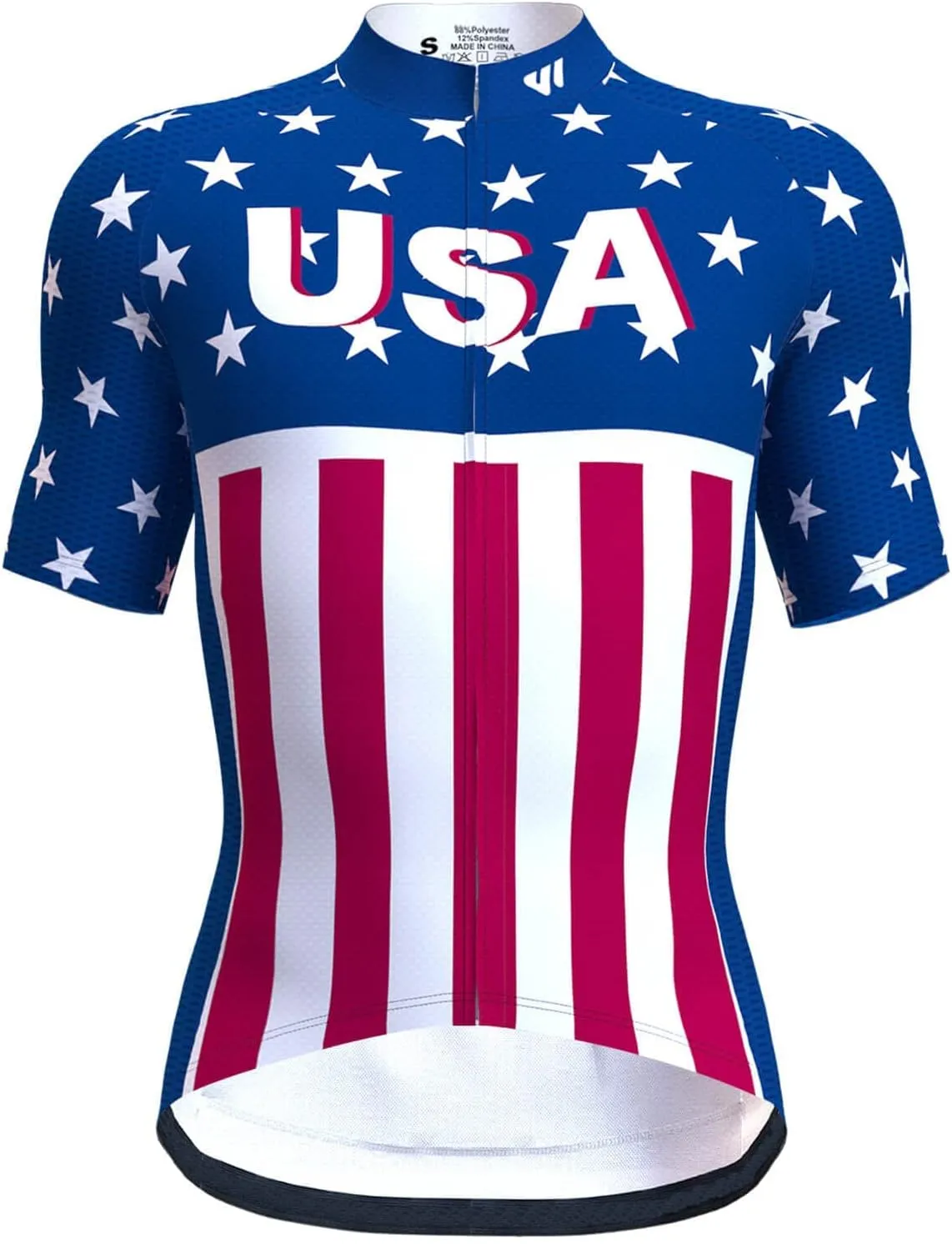 USA Cycling Jersey Men Short Sleeve Bike Biking Shirts American Flag Road Bicycle Clothing Full Zip with Pockets
