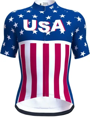 USA Cycling Jersey Men Short Sleeve Bike Biking Shirts American Flag Road Bicycle Clothing Full Zip with Pockets