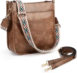 UTO Crossbody Bags for Women Purse with 2PCS Strap Simple and fashionable Zipped Pockets Bucket Handbag Shoulder Bag