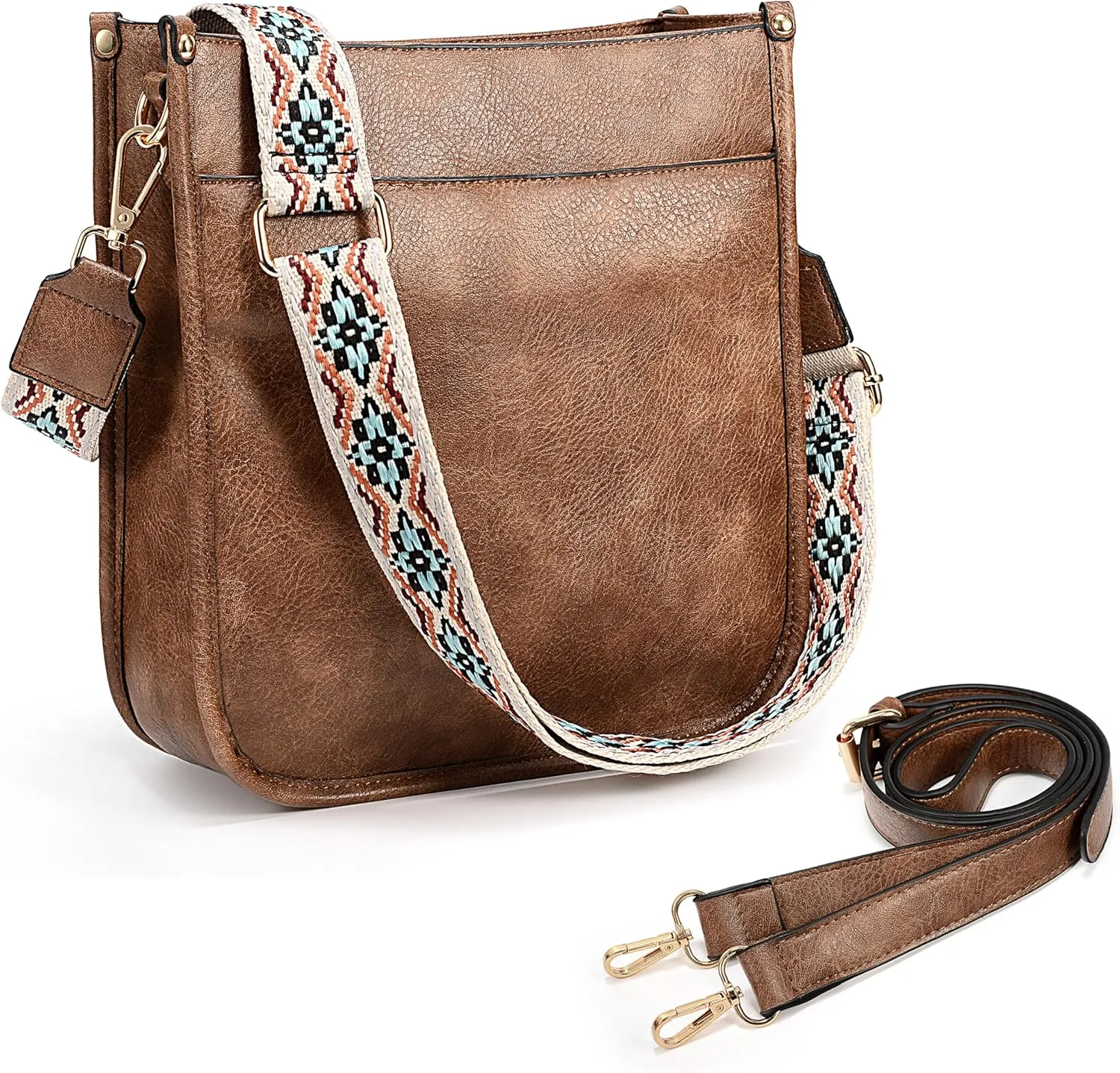 UTO Crossbody Bags for Women Purse with 2PCS Strap Simple and fashionable Zipped Pockets Bucket Handbag Shoulder Bag