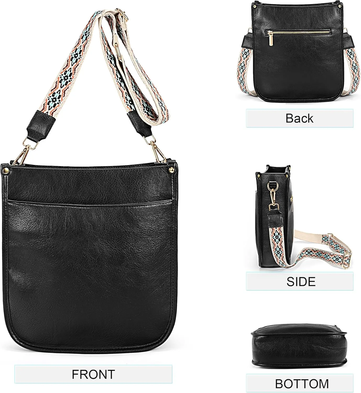 UTO Crossbody Bags for Women Purse with 2PCS Strap Simple and fashionable Zipped Pockets Bucket Handbag Shoulder Bag