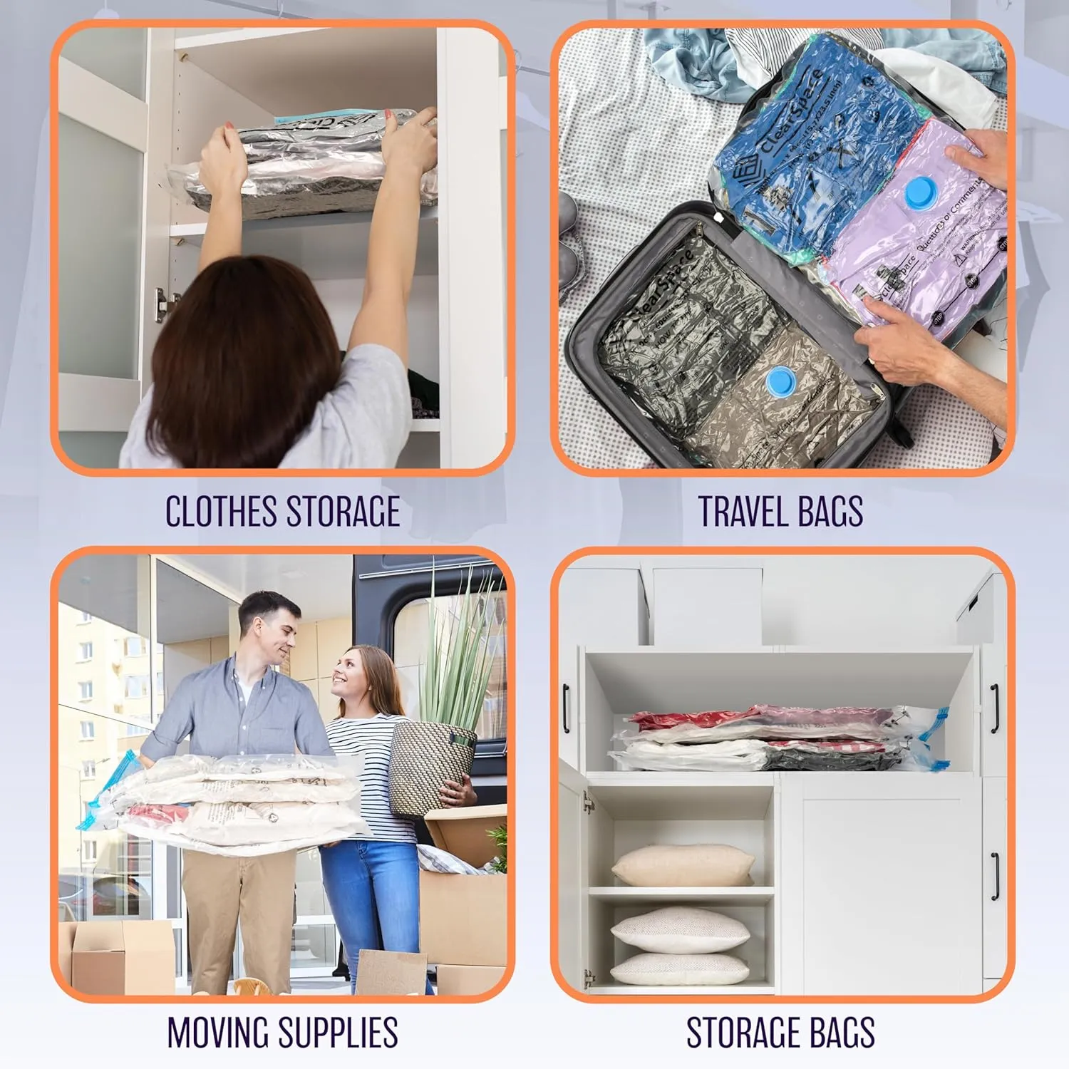 Vacuum Seal Bags for Clothing Travel, 10 Jumbo - Space Saver Vacuum Storage Bags, Blanket & Clothes Storage Bags Vacuum Sealed – Hand Pump Included, Bolsas Para Guardar Ropa Al Vacío