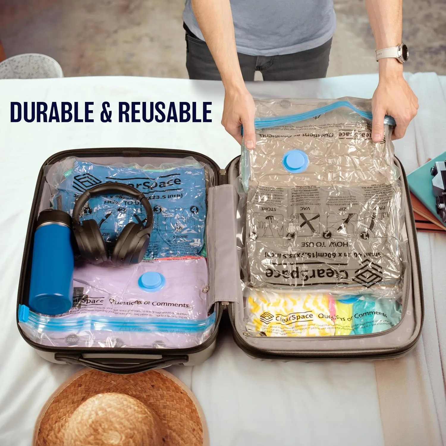 Vacuum Seal Bags for Clothing Travel, 10 Jumbo - Space Saver Vacuum Storage Bags, Blanket & Clothes Storage Bags Vacuum Sealed – Hand Pump Included, Bolsas Para Guardar Ropa Al Vacío