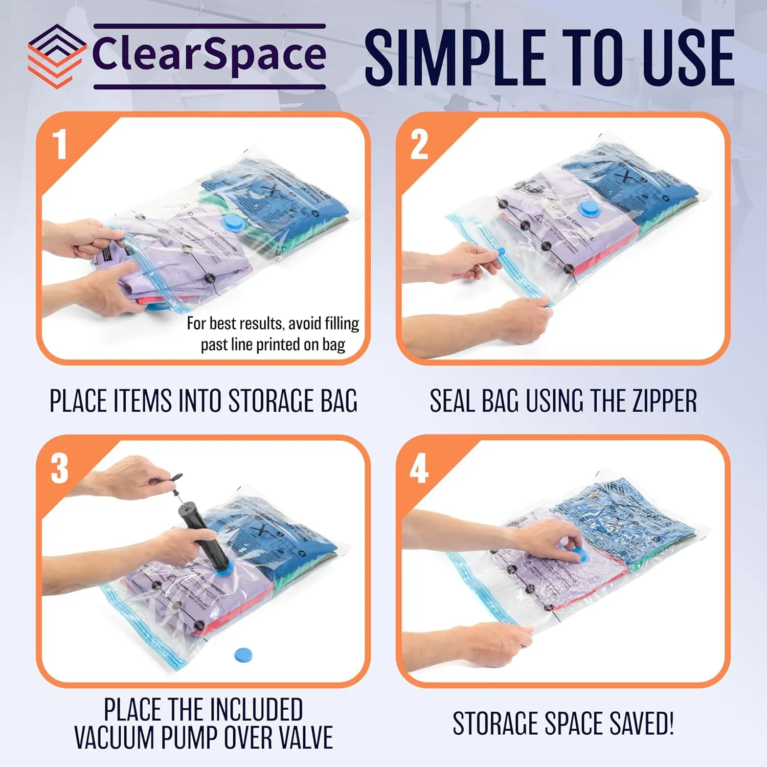Vacuum Seal Bags for Clothing Travel, 10 Jumbo - Space Saver Vacuum Storage Bags, Blanket & Clothes Storage Bags Vacuum Sealed – Hand Pump Included, Bolsas Para Guardar Ropa Al Vacío