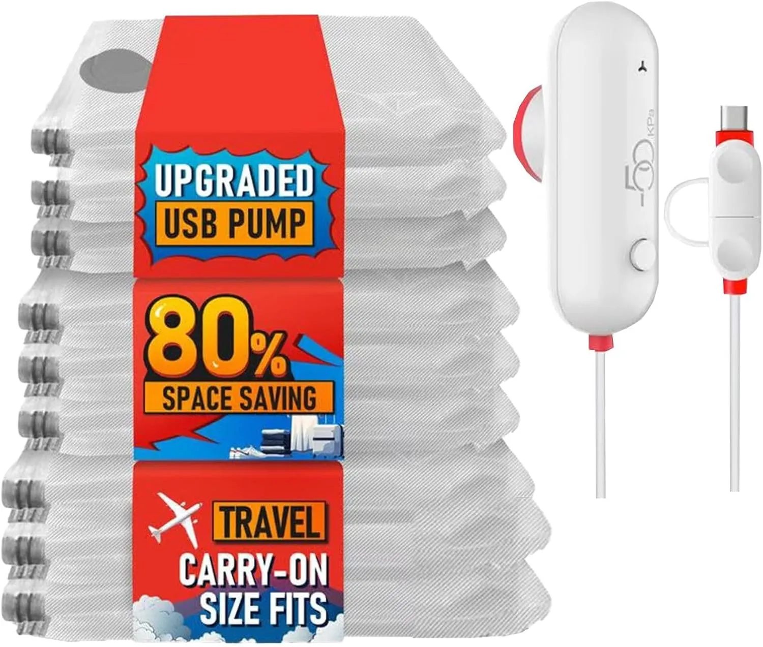 Vacuum Storage Bag with High-Pressure Electric for Travel, Carry-on Size for Luggage Compression Packing, Space Saver for Clothes and Clothing, High Pressure Electirc Pump(D/C power)