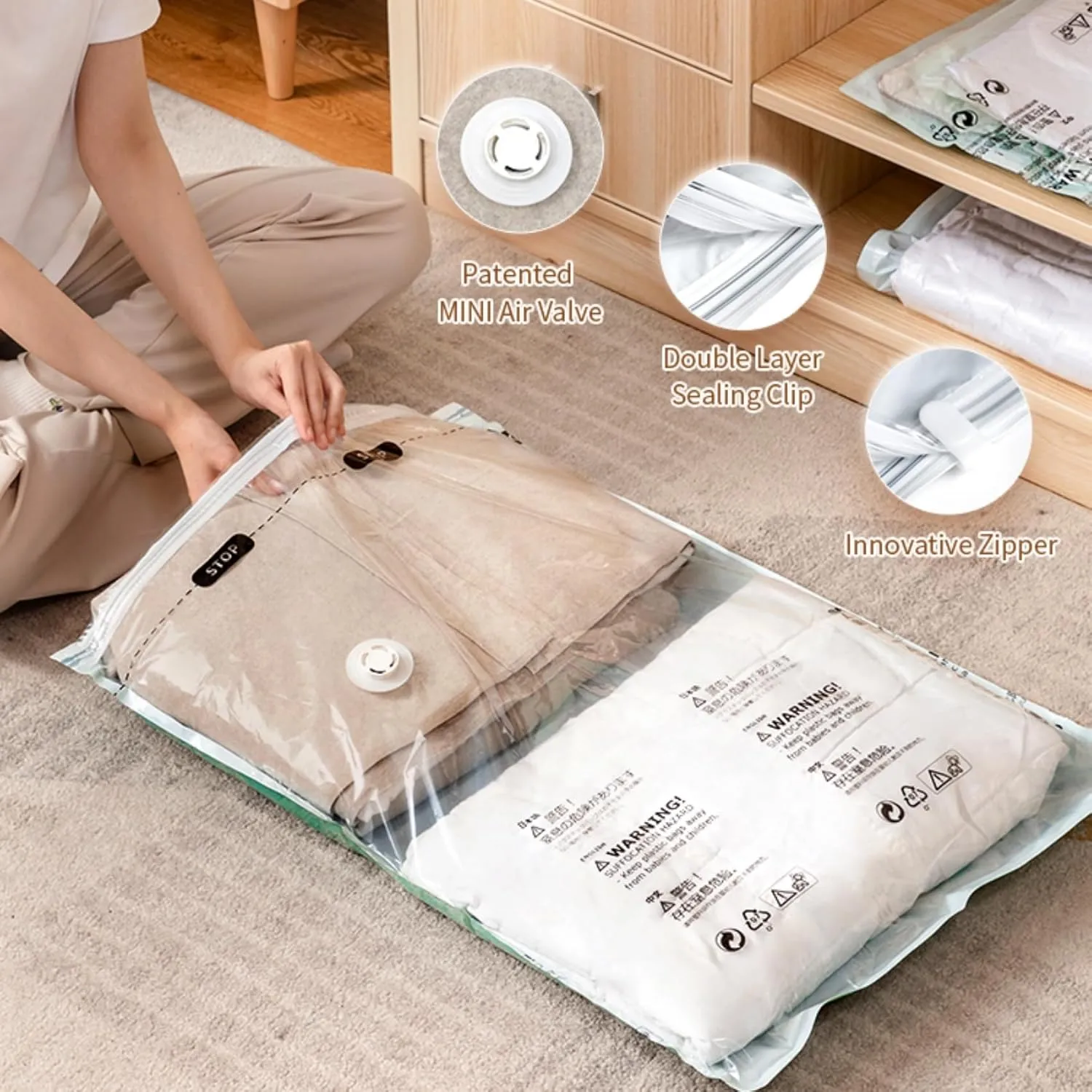 Vacuum Storage Bags, 12 Pack Compression Bags for travel, Storage Bags Vacuum Sealed, 4 Jumbo/4 Large/4 Medium Vacuum Bags for Travel, Home (No Need to Remove the Valve Cover)