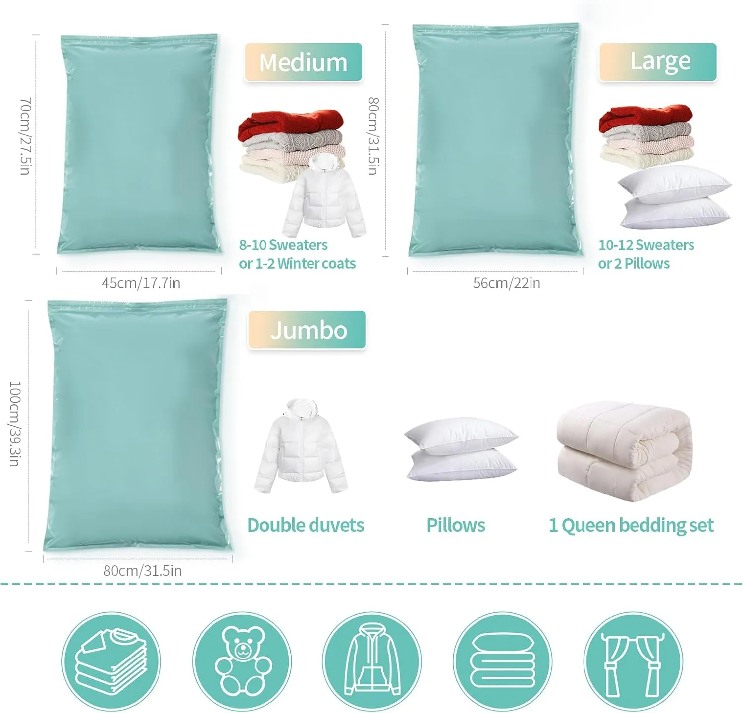 Vacuum Storage Bags, 12 Pack Compression Bags for travel, Storage Bags Vacuum Sealed, 4 Jumbo/4 Large/4 Medium Vacuum Bags for Travel, Home (No Need to Remove the Valve Cover)