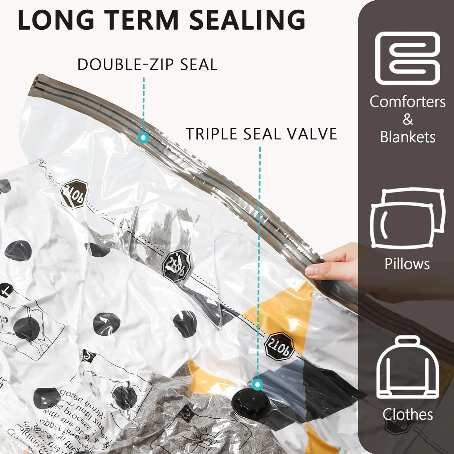 Vacuum Storage Bags 9 Combo, (3 Jumbo, 3 Large, 3 Medium) Space Saver Bags with Travel Hand Pump, Compression Airtight Sealer Bags for Clothes, Bedding, Pillows, Comforters, Blankets