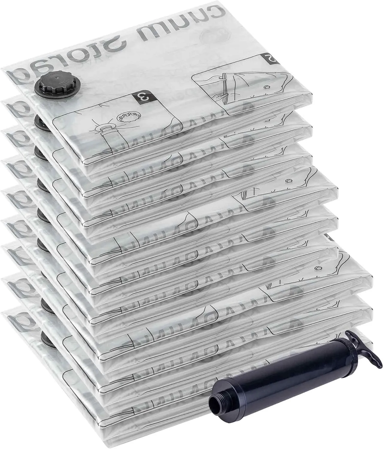 Vacuum Storage Bags 9 Combo, (3 Jumbo, 3 Large, 3 Medium) Space Saver Bags with Travel Hand Pump, Compression Airtight Sealer Bags for Clothes, Bedding, Pillows, Comforters, Blankets