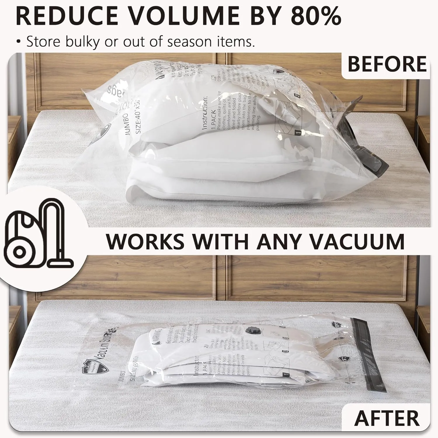 Vacuum Storage Bags 9 Combo, (3 Jumbo, 3 Large, 3 Medium) Space Saver Bags with Travel Hand Pump, Compression Airtight Sealer Bags for Clothes, Bedding, Pillows, Comforters, Blankets
