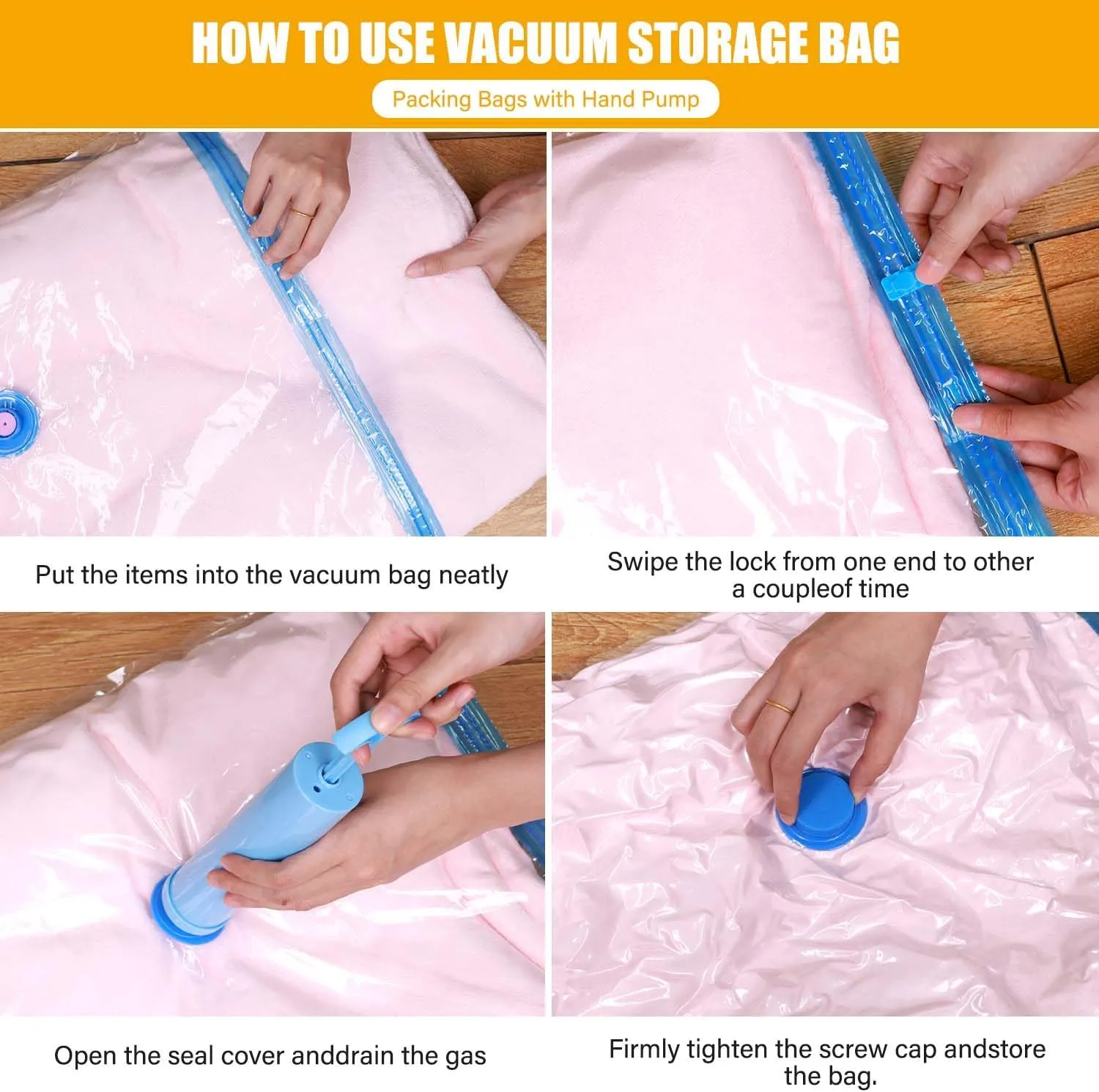 Vacuum Storage Bags for Clothing Comforters and Blankets, Space Saver, Travel Bag for Luggage (Clear, 15)