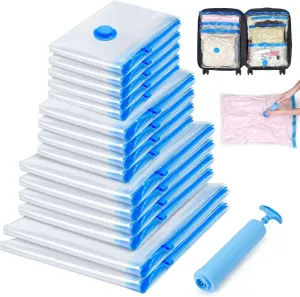 Vacuum Storage Bags for Clothing Comforters and Blankets, Space Saver, Travel Bag for Luggage (Clear, 15)