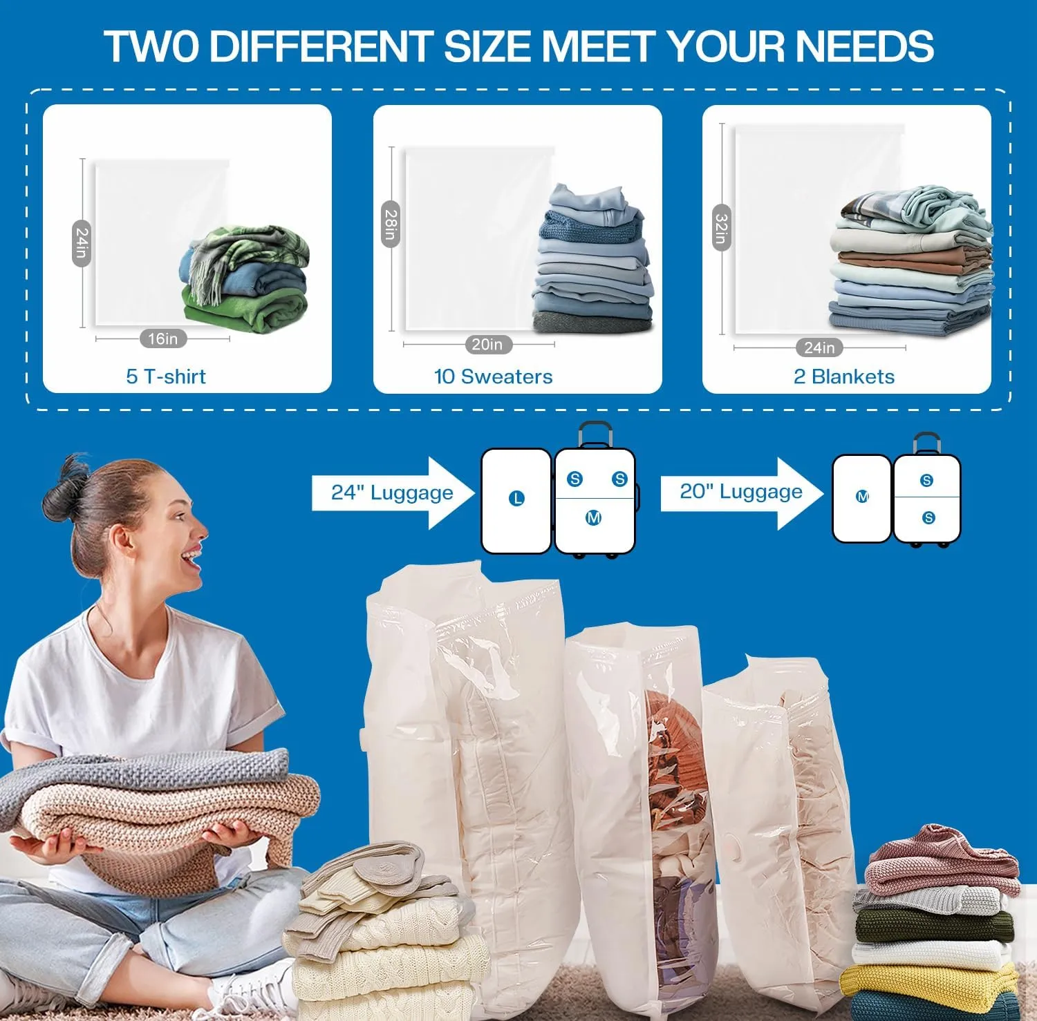 Vacuum Storage Bags for Travel, 12 Pack Vacuum Seal Bags for Clothing Travel, Vacuum Sealer Bags with High Pressure Electric Pump, Portable Space Saver Bags for Luggage Traveling