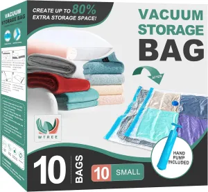 Vacuum Storage Bags, Space Saver Bags, Vacuum Sealed Bags for Comforters, Blankets, Clothes Storage, Hand Pump Included, 10-Small