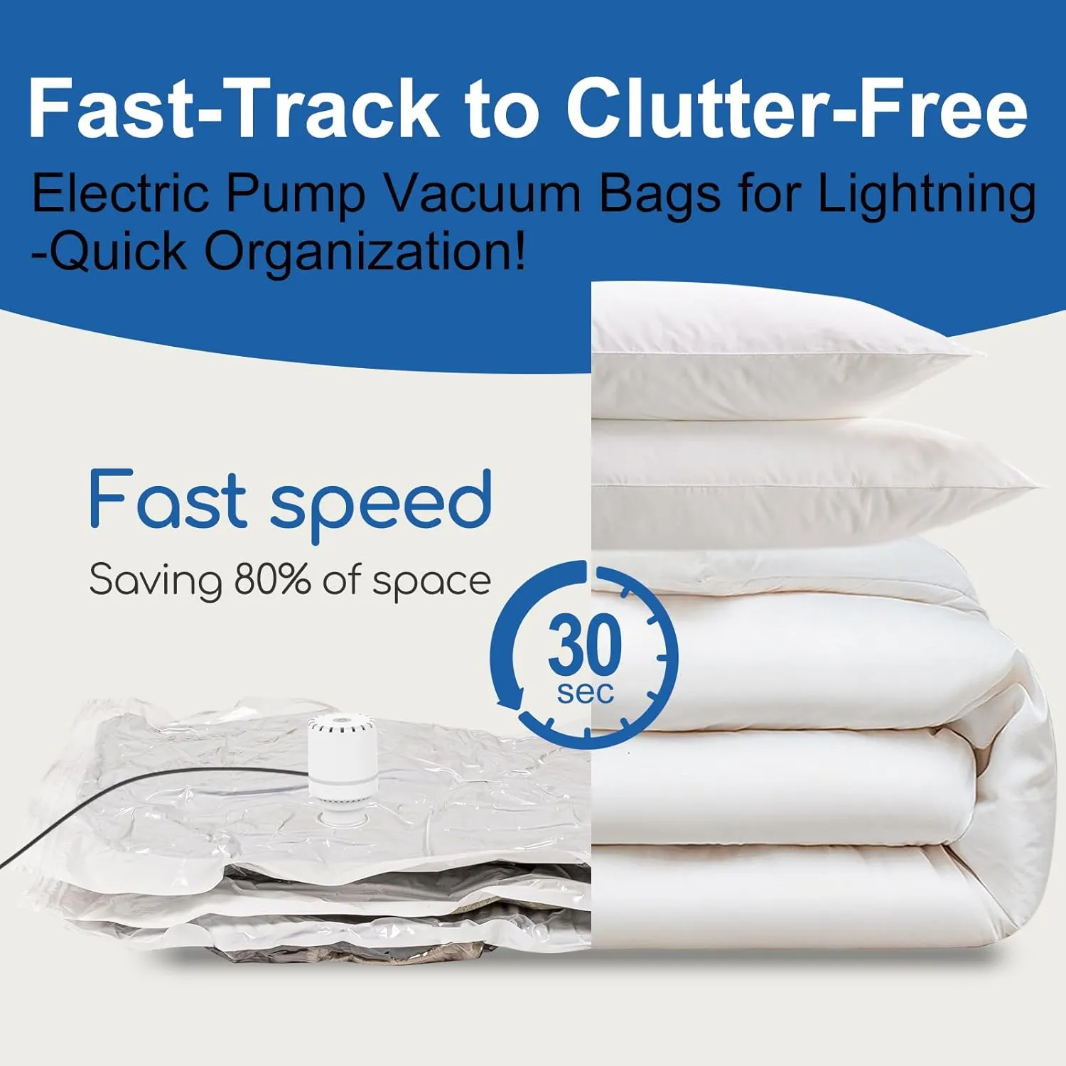 Vacuum Storage Bags with Electric Pump, 8 Pack Space Saver Bag (2 Jumbo, 2 Large, 2 Medium, 2 Small) Compression for Clothing, Comforters, Blankets, Duvets, Pillows, Sealer Clothes Storage