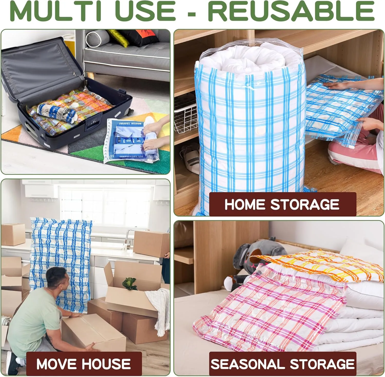 Vacuum Storage Bags with Electric Pump, Space Bags Vacuum Storage Bags for Comforters and Blankets, Vacuum Seal Bags for Clothing Clothes, Set of 20