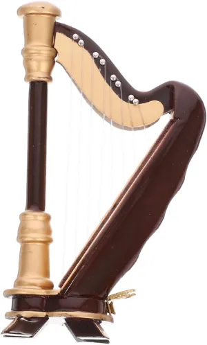 Vaguelly Mini Harp Model with Case Wooden Miniature Instrument for Micro Landscape Decoration Fairy Tale Garden Dollhouse and Office Ornament