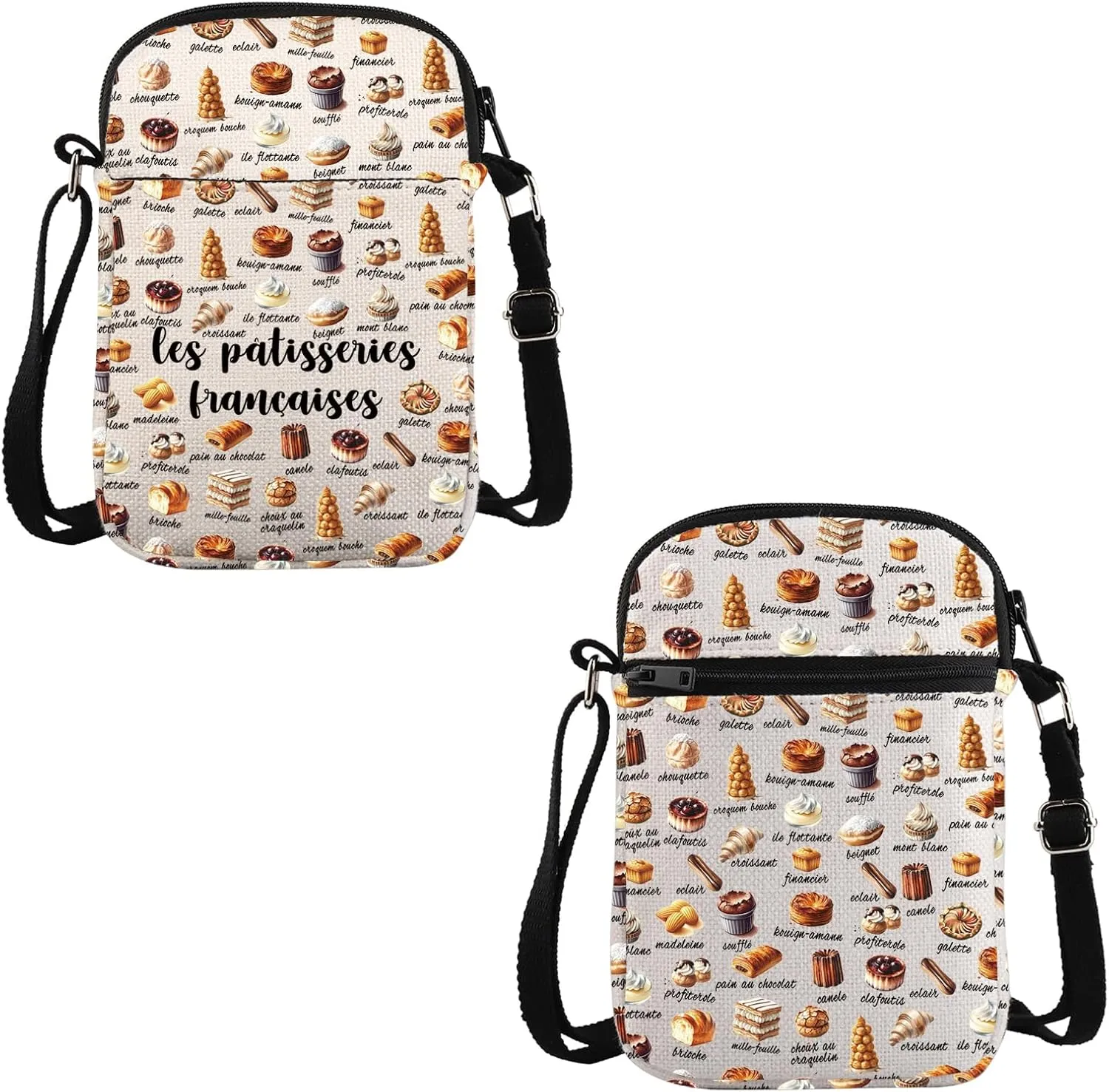 VAMSII France Lover Gift Pâtisseries Françaises Crossbody Bag French Pastry Travel Bag French Bake Lover Gift