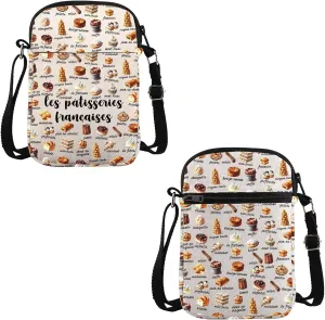 VAMSII France Lover Gift Pâtisseries Françaises Crossbody Bag French Pastry Travel Bag French Bake Lover Gift