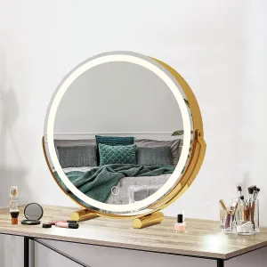 Vanity Mirror With Lights Touch Control Rechargeable Makeup Mirror Adjustable Warm White/Natural/Daylight High Definition Lighted Up Mirror Tabletop ＆ Desk Mirror ( Color : gold , Size : 11.8"X13.3" )