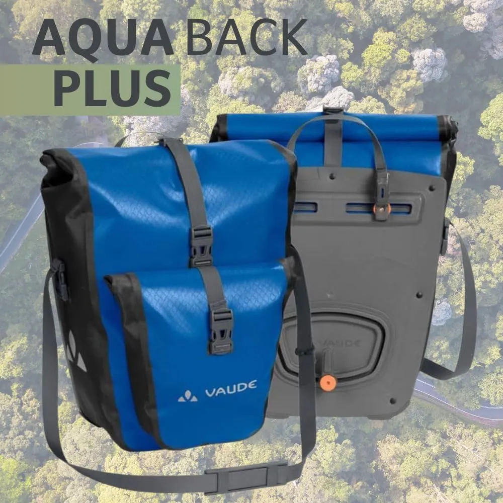 VAUDE Aqua Plus - Rear Pannier Bike Bag - Set of 2 - PVC-Free Tarpaulin Bike Panniers - Waterproof Pannier Bags with Front Pocket and 51 Litre Total Storage Volume